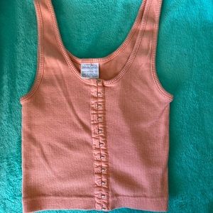 Nicole Curie Peach Coral Crop Tank Top with cute hook & eye detail **100% cotton